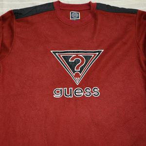VTG GUESS Elbow Patch Red Fleece Crewneck Sz XL